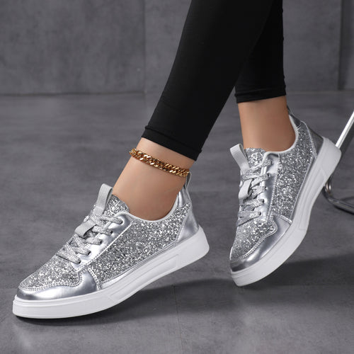 Dame nan Glitzer-fritidssneaker med metallic-detaljer, polstret indgang og skridsikker gummisål Skovae