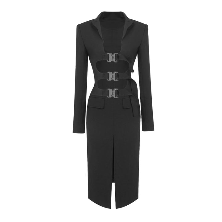 Dame elegant skåret blazer-kjole med kontrasterende spænder Skovae
