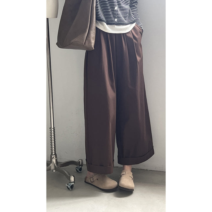 Dame bred Culotte-bukser med elastisk talje og indsyede folder Stilla