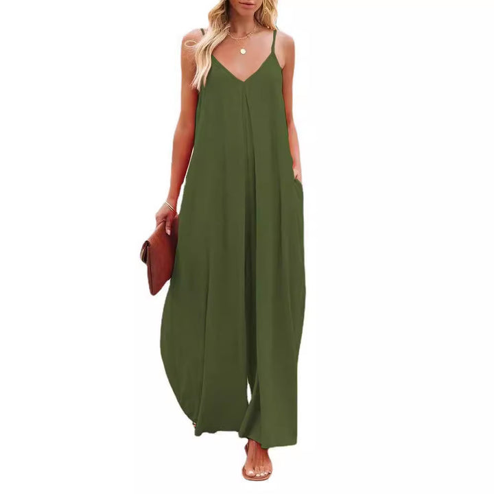 Dame bredskåret jumpsuit med spaghetti stropper Stilla