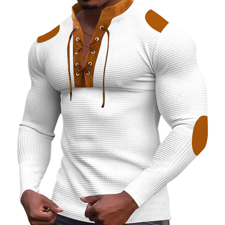 Herrer langærmet Henley-shirt med moderne knapper og struktureret overflade Stilla