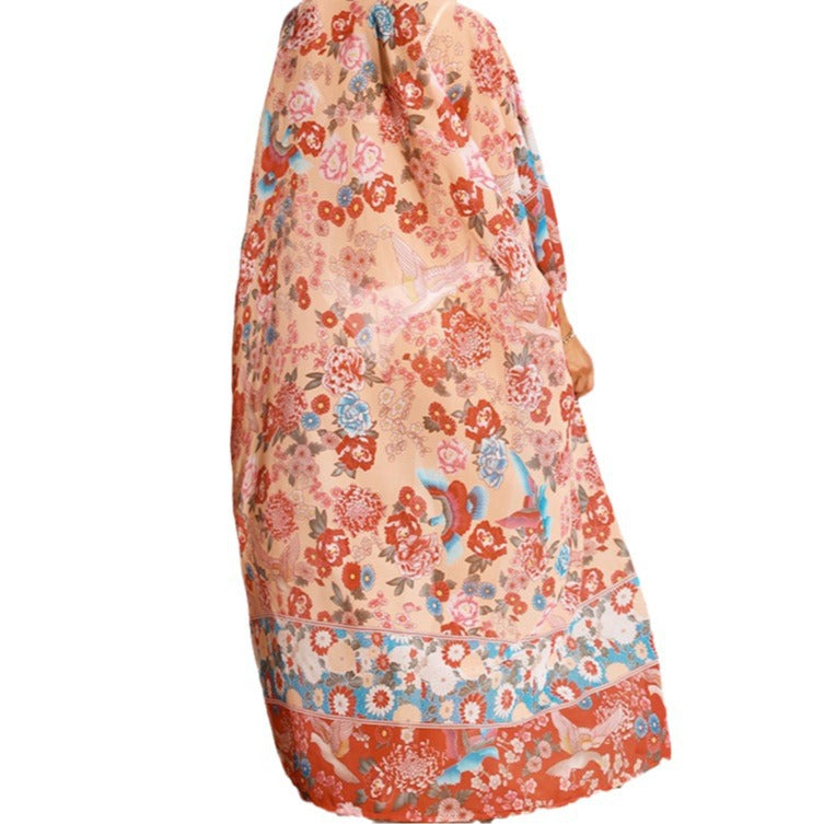 Dame floral strandkimono med løstsiddende ærmer Skovae