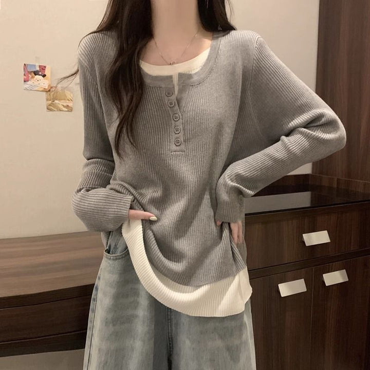 Kvinders fashionable langærmet pullover med knapstolpe Stilla