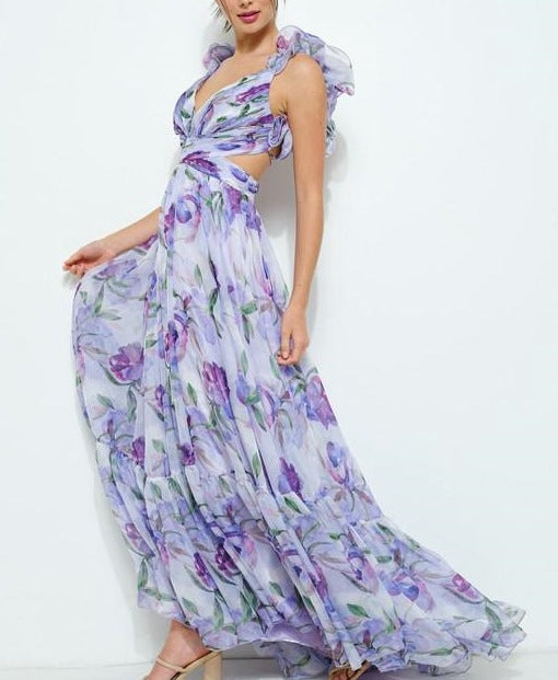 Femme Floral Ryscher Cut-Out Maxi Kjole Stilla