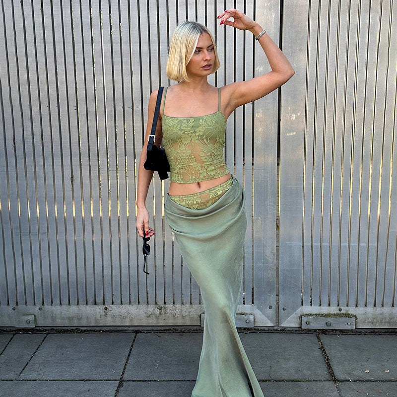 Femme Maxikjole med blonder og drapering Stilla