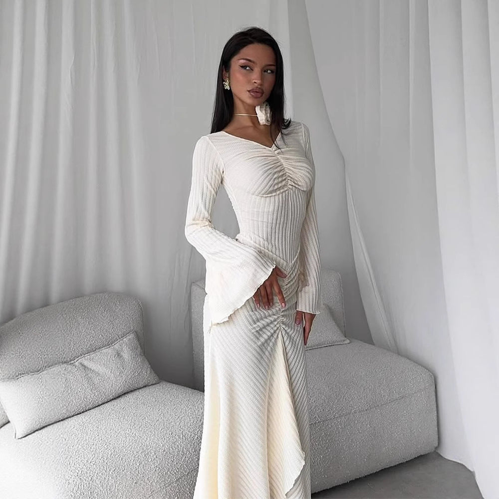 Dame Elegant Maxikjole med raffineret indpakningsdetalje og svajende ærmer Stilla