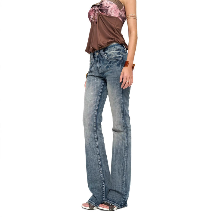 Dame Flared Jeans med glitrende applikationer Skovae