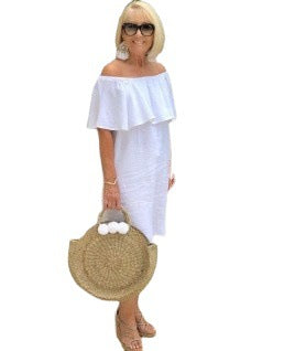 Dame Off-Shoulder Sommerkjole med Flæse Stilla