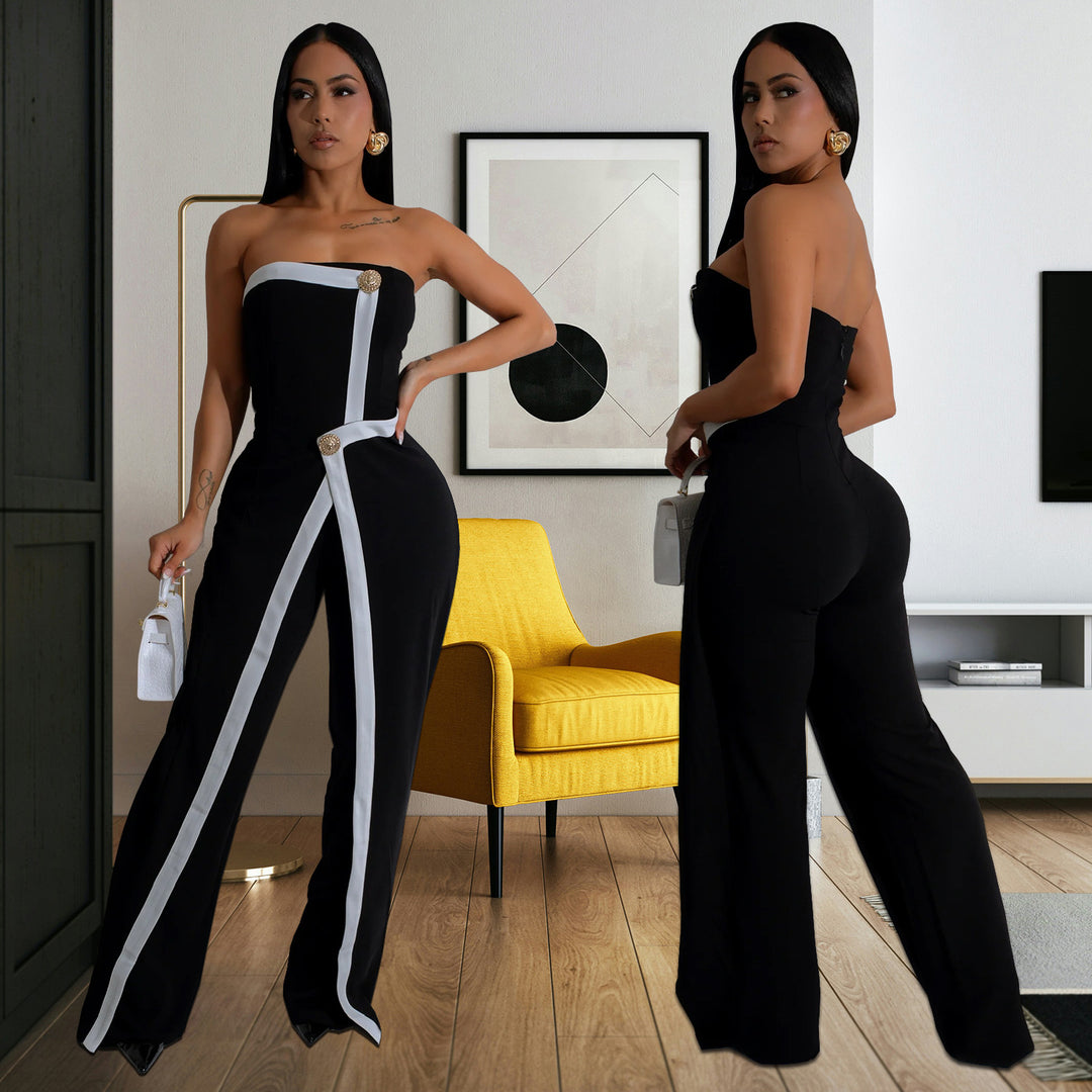 Dame Elegant Rynket-Overall med skulderfri design og aftagelige stropper Stilla