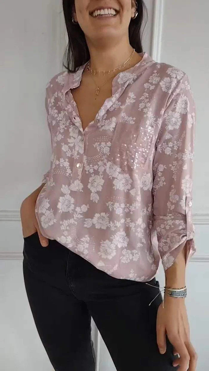 Dame Elegant Floral Knappeskjorte Stilla
