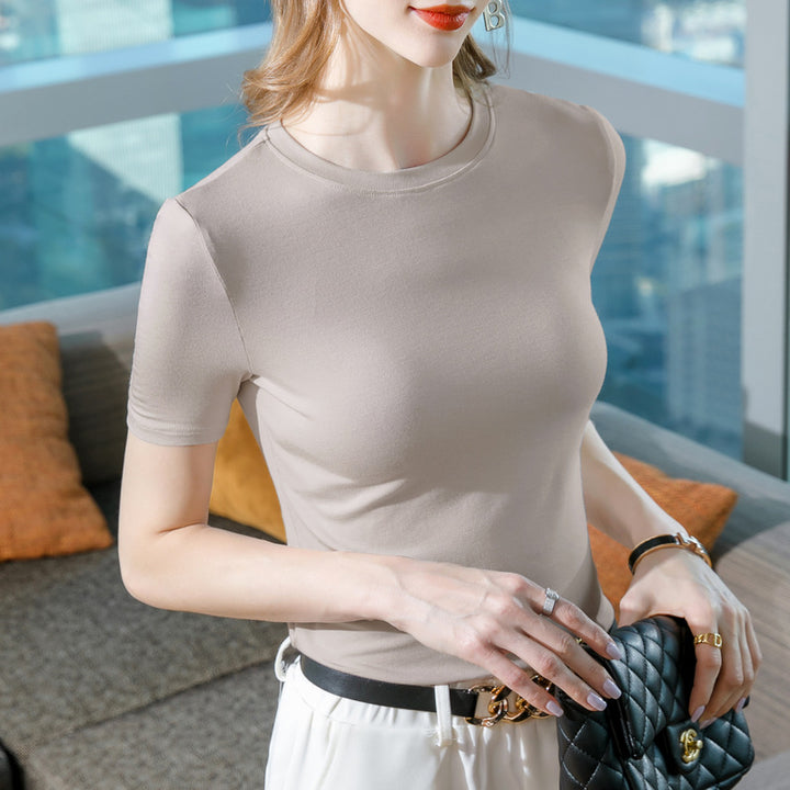 Dame Plejevenligt Krop-Basics T-shirt med elastisk snit Stilla