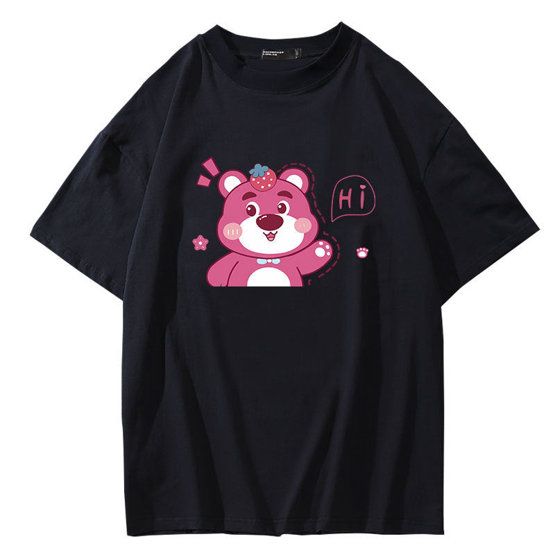 Dame T-shirt med muntert bjørnemotiv og afslappet oversized pasform Stilla