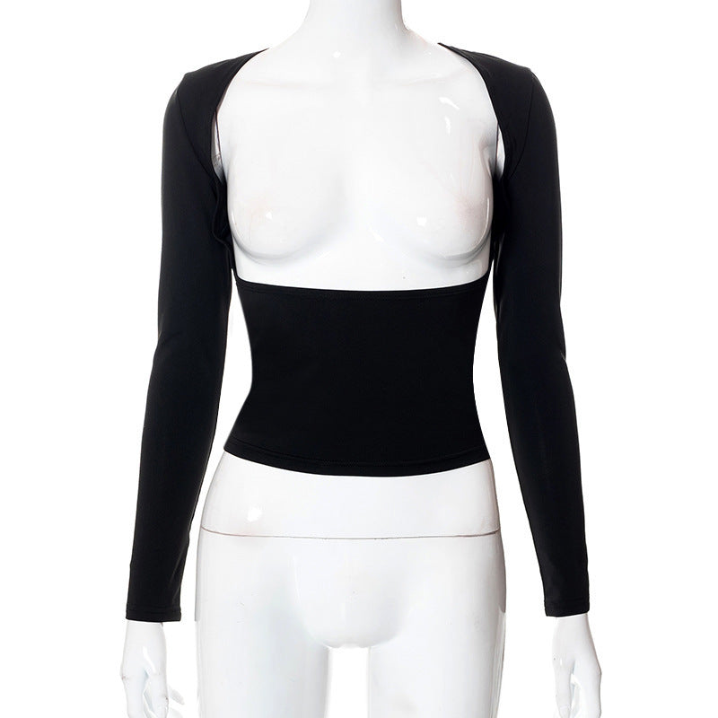 Dame figursyet longsleeve-top med åben ryg og elegant design Skovae
