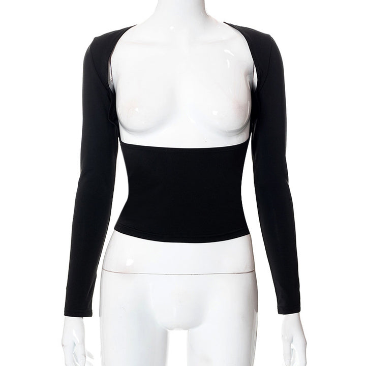 Dame figursyet longsleeve-top med åben ryg og elegant design Skovae