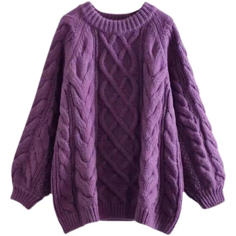 Kvinder Chunky Strik Sweater med Kabelmønster og Løs Pasform Stilla