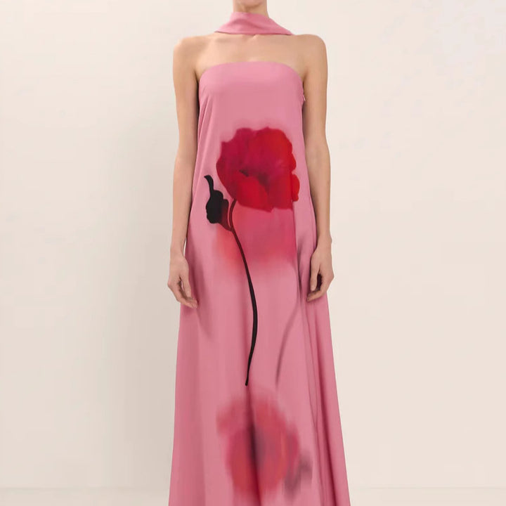 Femme Elegante Strapless Floral Maxi Kjole Stilla