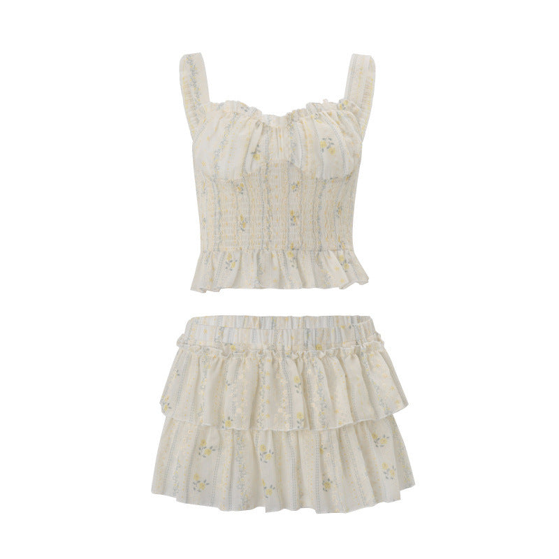 Damen Rüschen Crop-Top und Rock Set Skovae