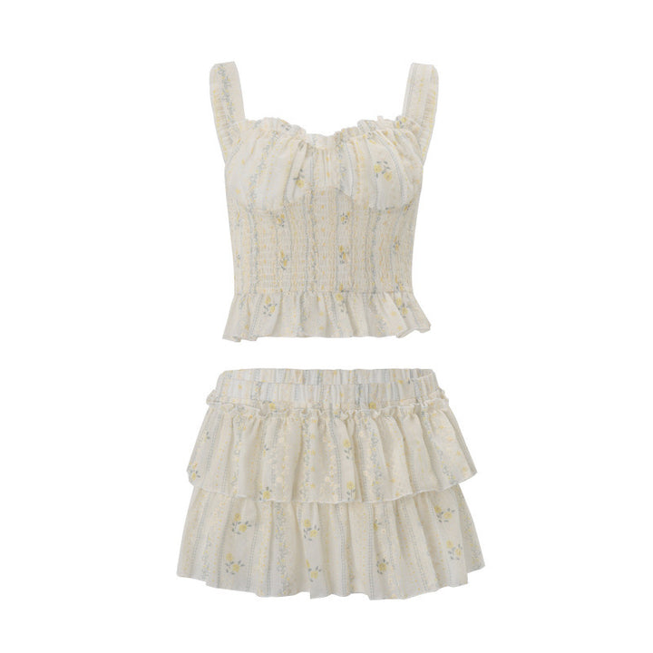Damen Rüschen Crop-Top und Rock Set Skovae