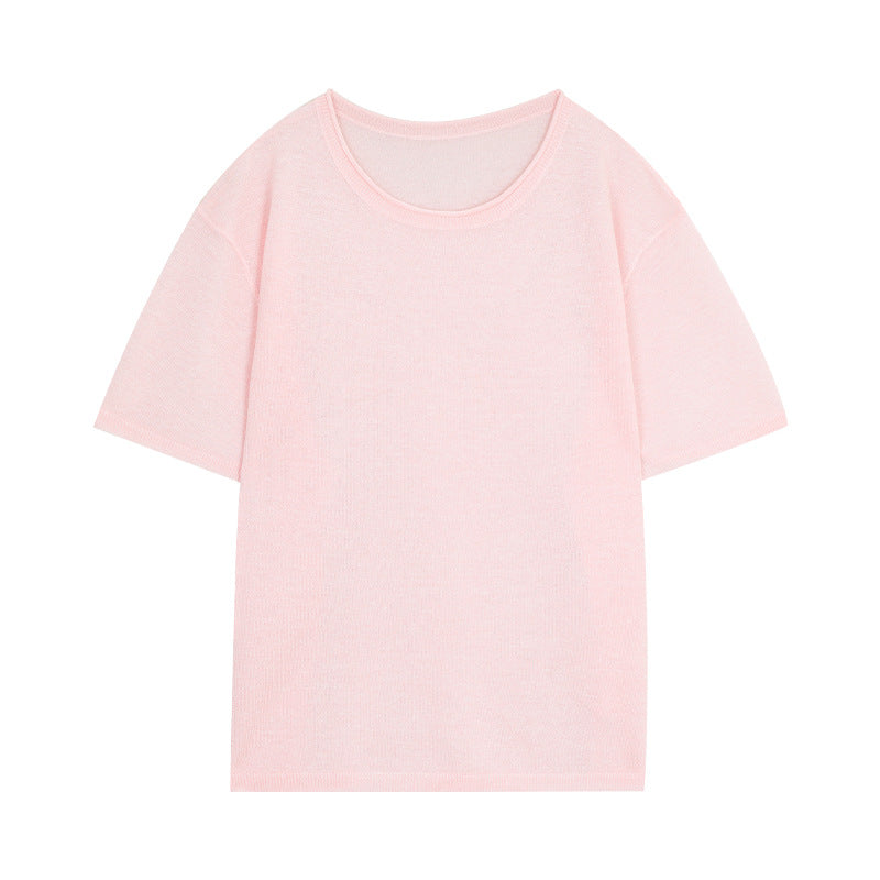 Dame casual kortærmet T-shirt med fin struktur og rund halsudskæring Stilla
