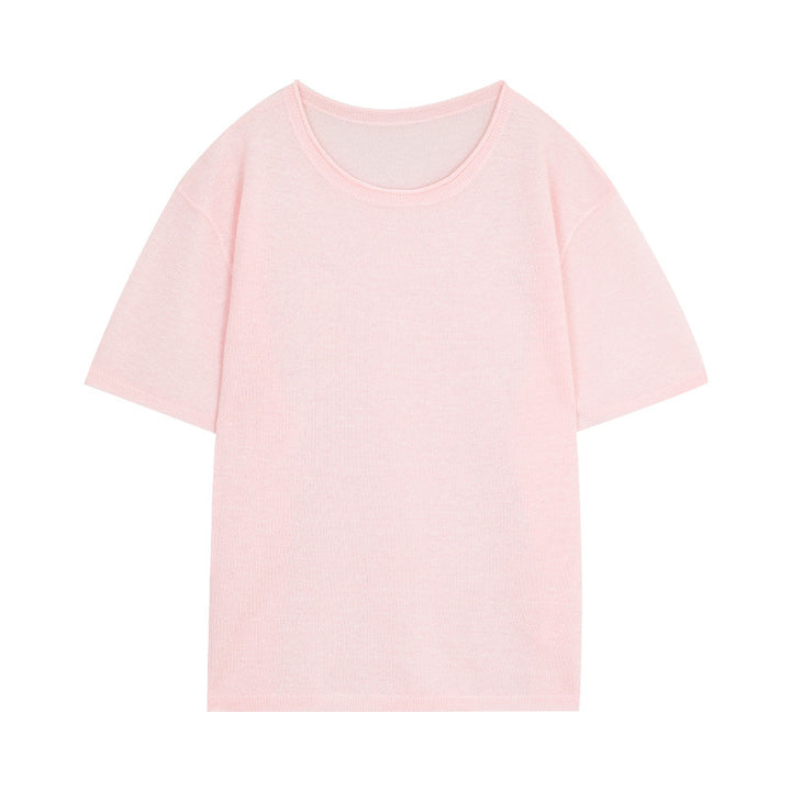 Dame casual kortærmet T-shirt med fin struktur og rund halsudskæring Stilla