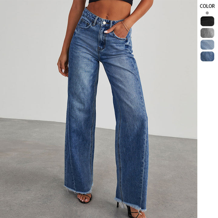 Kvinder's vidde denim jeans med frynset kant Stilla