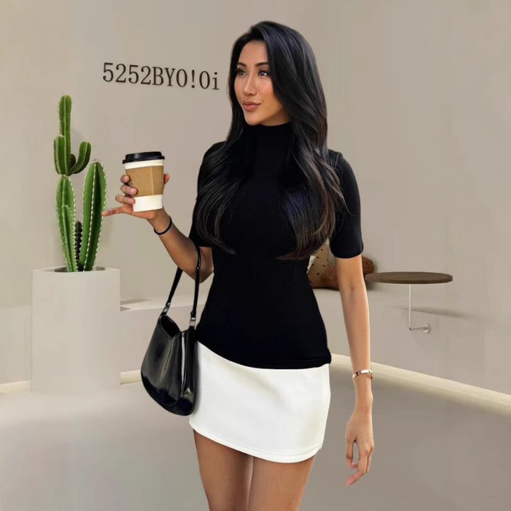 Women's fitted T-shirt with stand-up collar and short sleeves Skovae