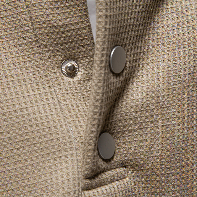 Herrer nan vaffelstruktur-Henley-pullover med kort tryknaplukning og ribkant Skovae