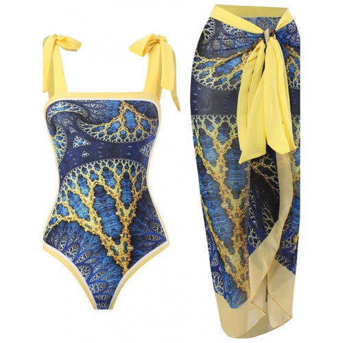 Dame Én-delt Badedragt med stilfuld Wrap Skirt og moderigtigt mønster Skovae