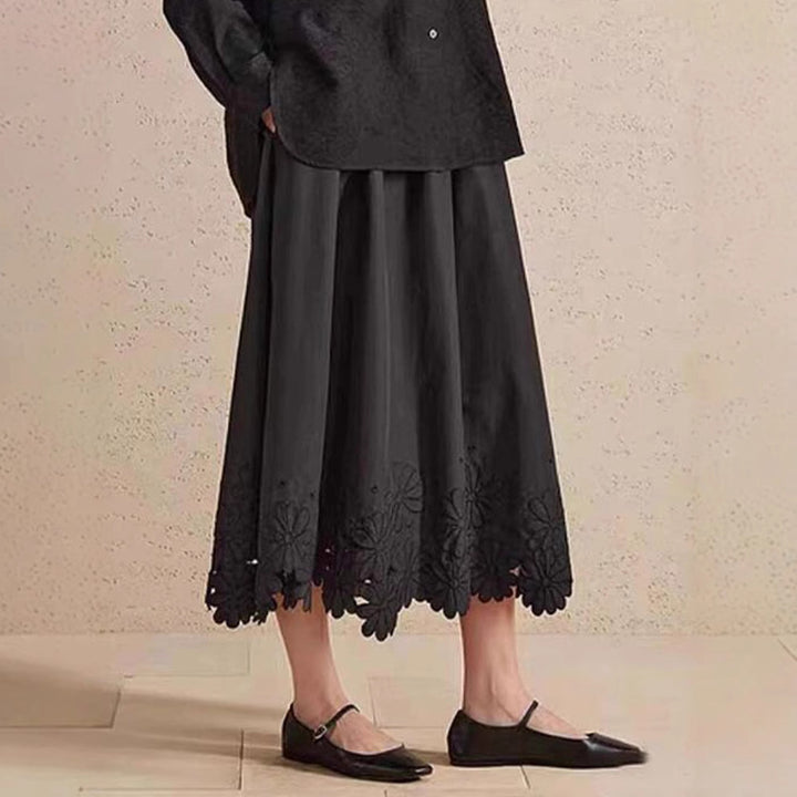 Dame Elegant Maxiskørt med florale spidsede accenter og elastisk talje Stilla