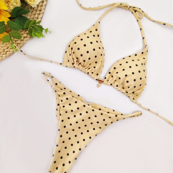Dame Bikini-sæt med raffineret polka-dot design og justerbar halterneck Skovae