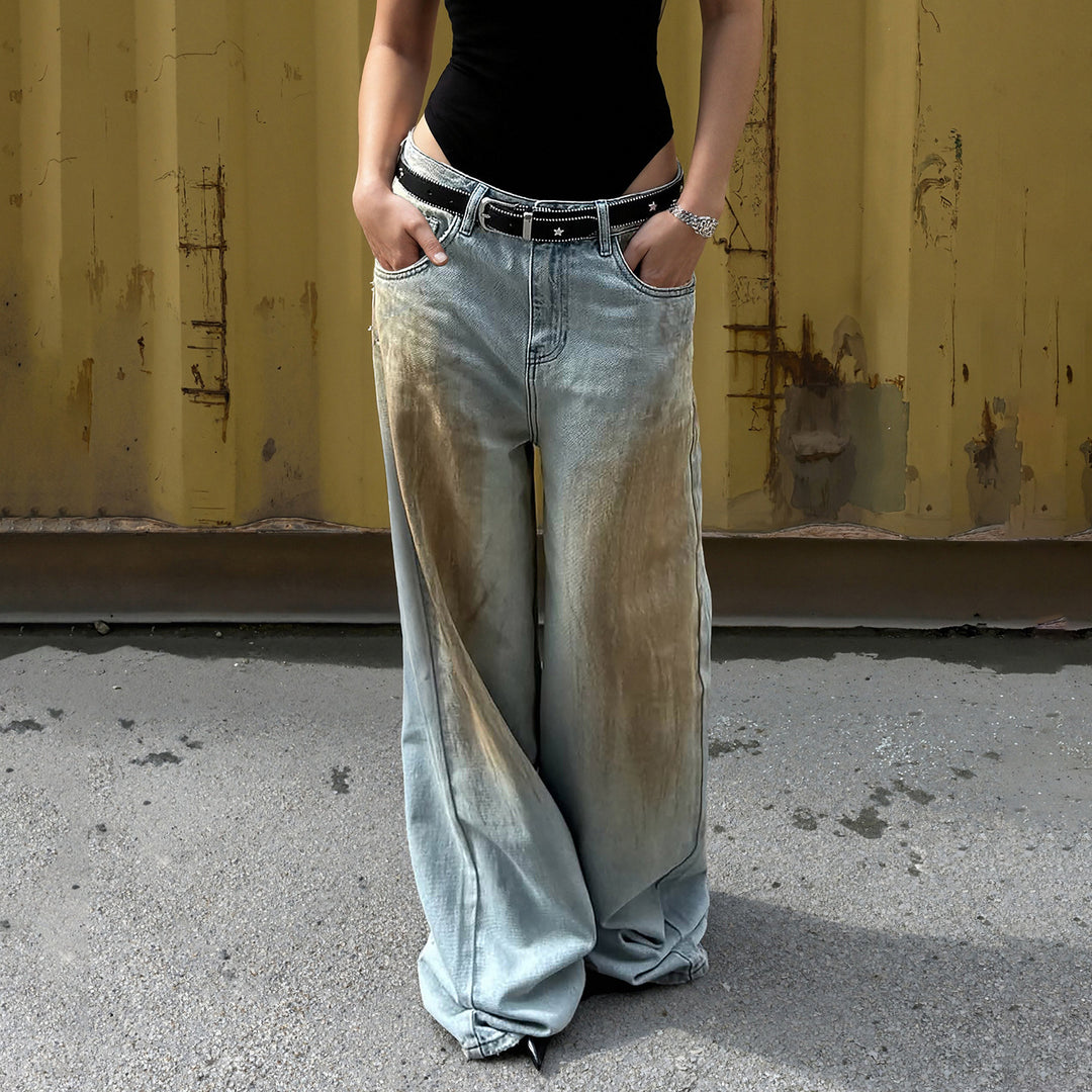 Dame brede jeans med unik vintage-vask Skovae