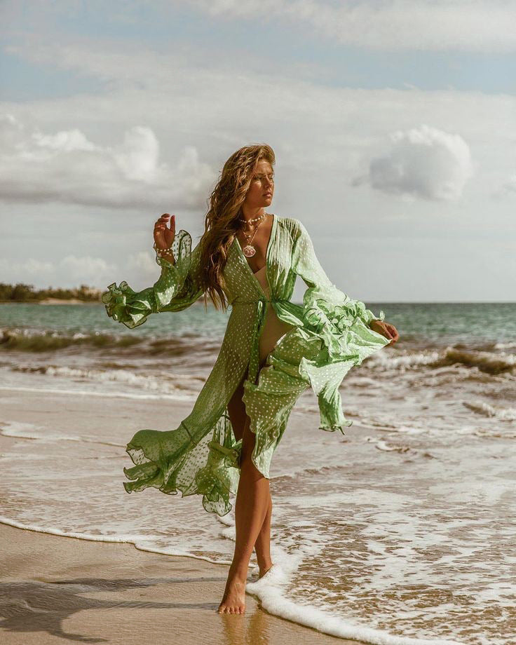 Dame strandkappe med let chiffon og raffinerede frynser Stilla