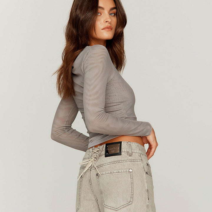 Damer figursyet Crop-Top med raffineret lagdeling og lange ærmer Stilla