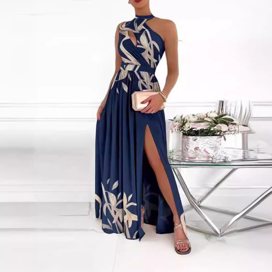 Dame Elegante omslagskjole med sidelad split og blomstret design Stilla