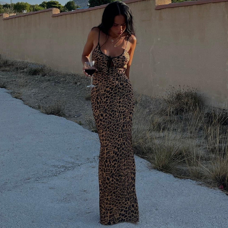 Dame leopardmønster bodycon maxikjole Stilla