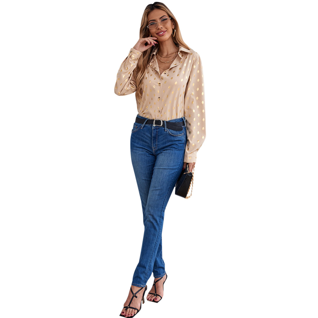 Dame elegant bluse med delikat metallisk print og glitrende finish Stilla