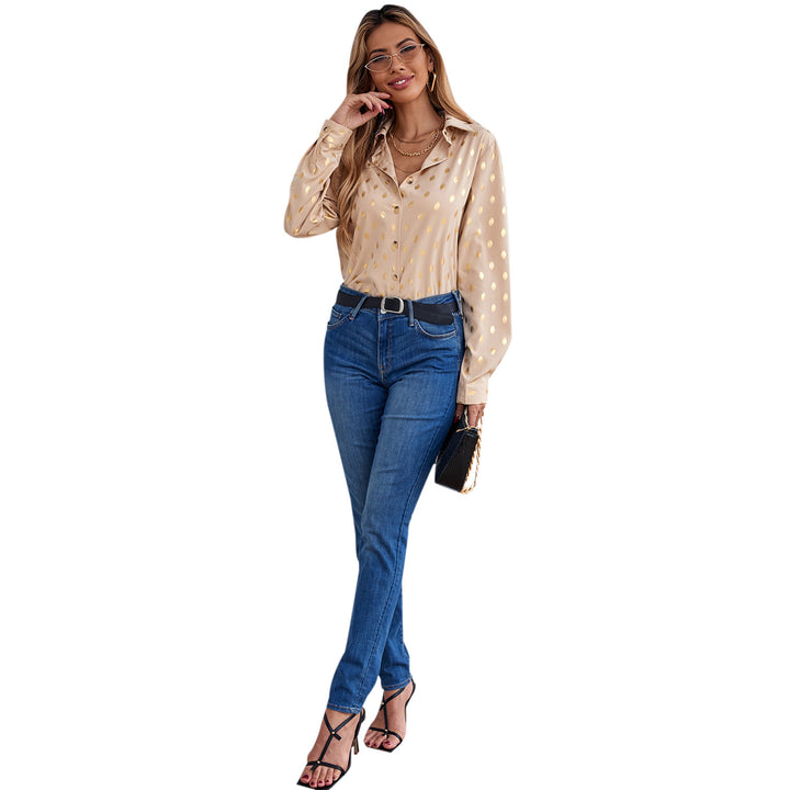Dame elegant bluse med delikat metallisk print og glitrende finish Stilla