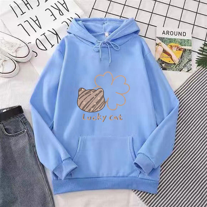 Kvinders hoodie med kreativ kat design og heldig motiv Skovae