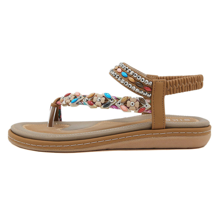 Dame sandaler i boho-stil med funklende perleudsmykninger og behagelig fodseng Stilla