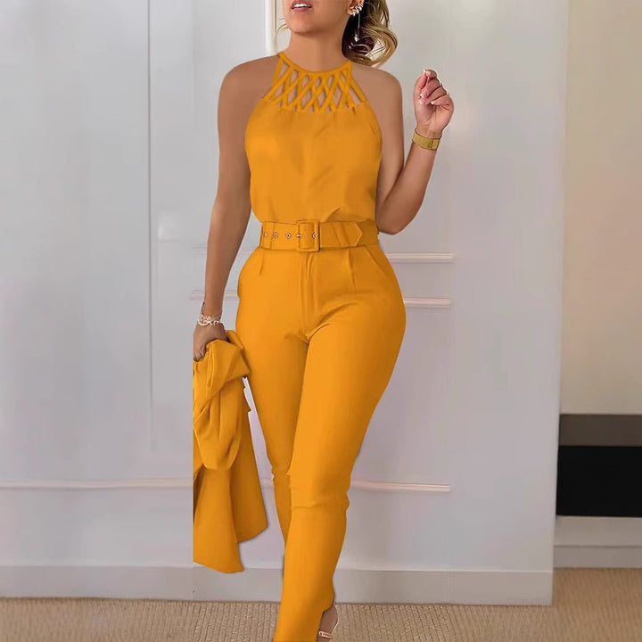 Dame Elegant Jumpsuit med chic bælte og raffineret cut-out Skovae