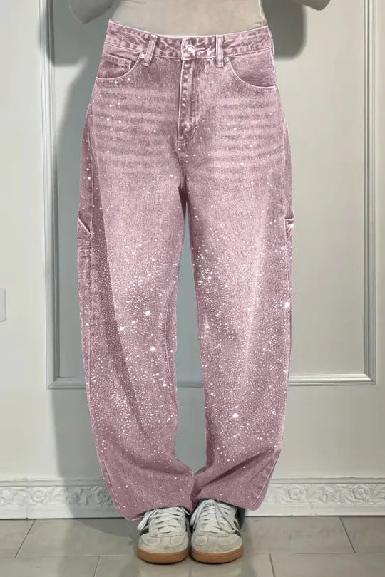 Kvinder casual baggy jeans med glitrende applikationer Stilla