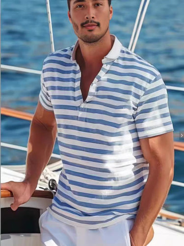 Herrer polo shirt med moderne nautisk stribe og kort stående krave Stilla