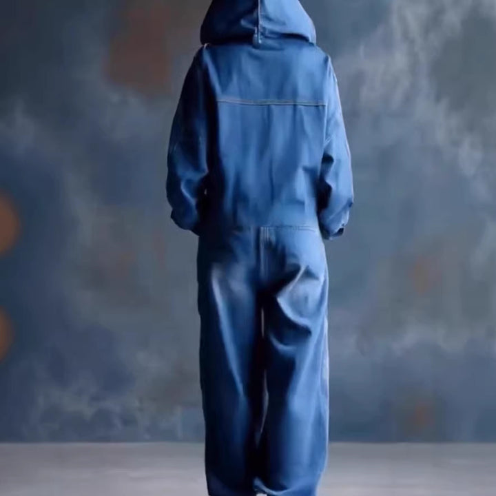 Kvinders afslappede denim jumpsuit med hætte og praktiske lommer Stilla
