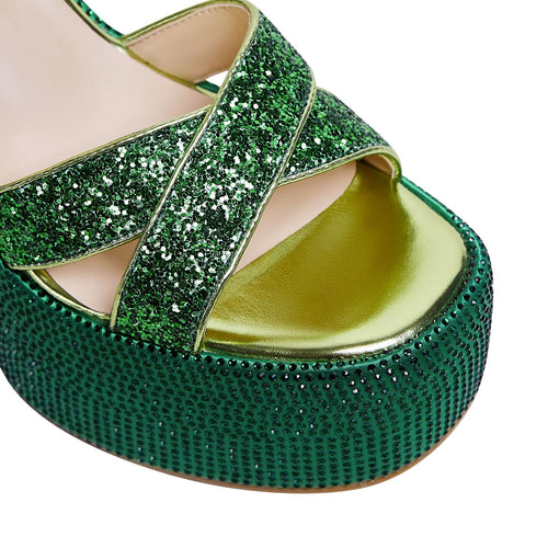 Femme Strass-beklædte platform-wedge-sandaler Stilla