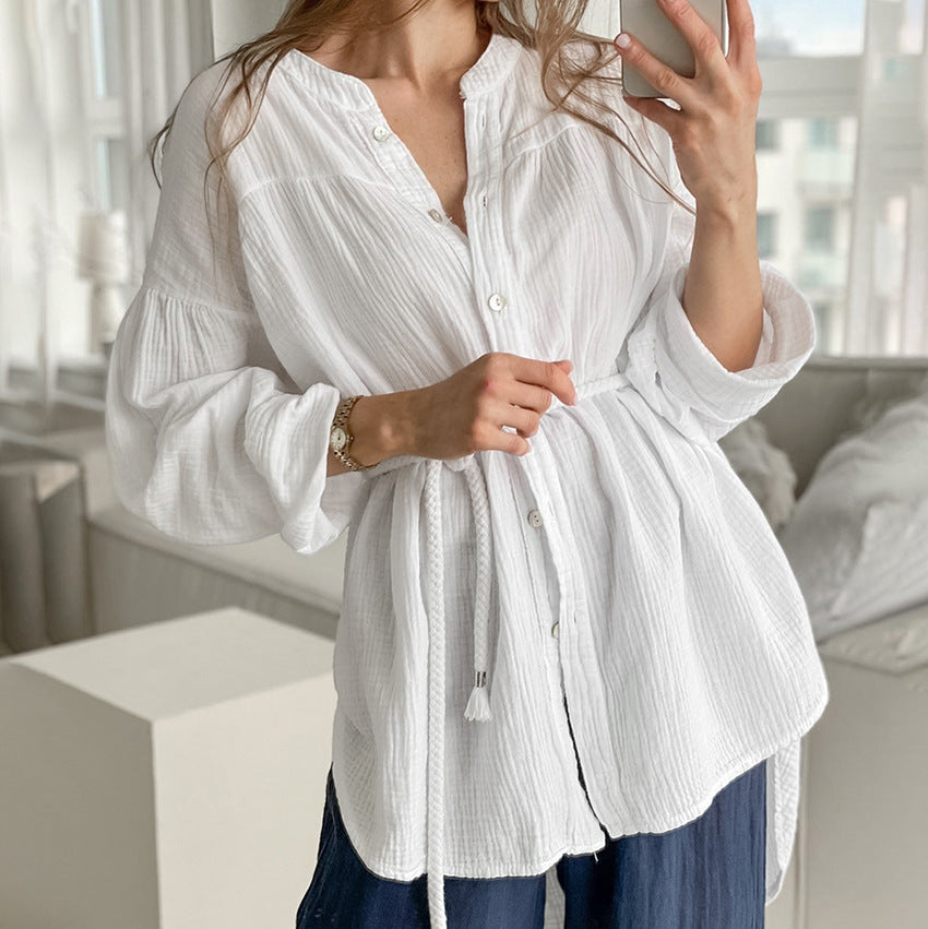 Damer casual skjorte bluse i let bomuldsblanding med struktur Stilla