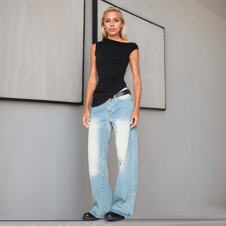 Dame asymmetrisk top med raffinerede draperingsdetaljer Stilla