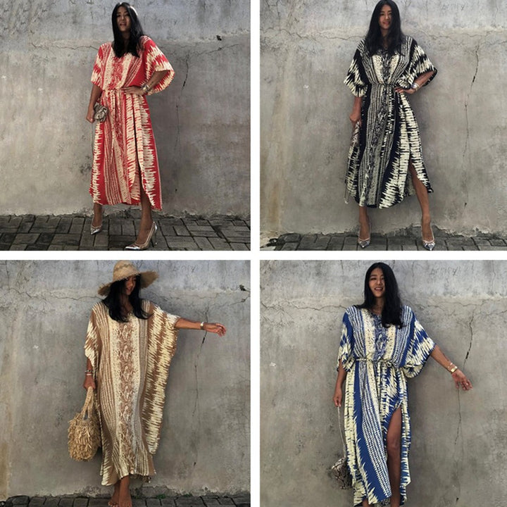 Dame Strandkaftan med kunstnerisk mønster og bredt skåret ærmer Stilla