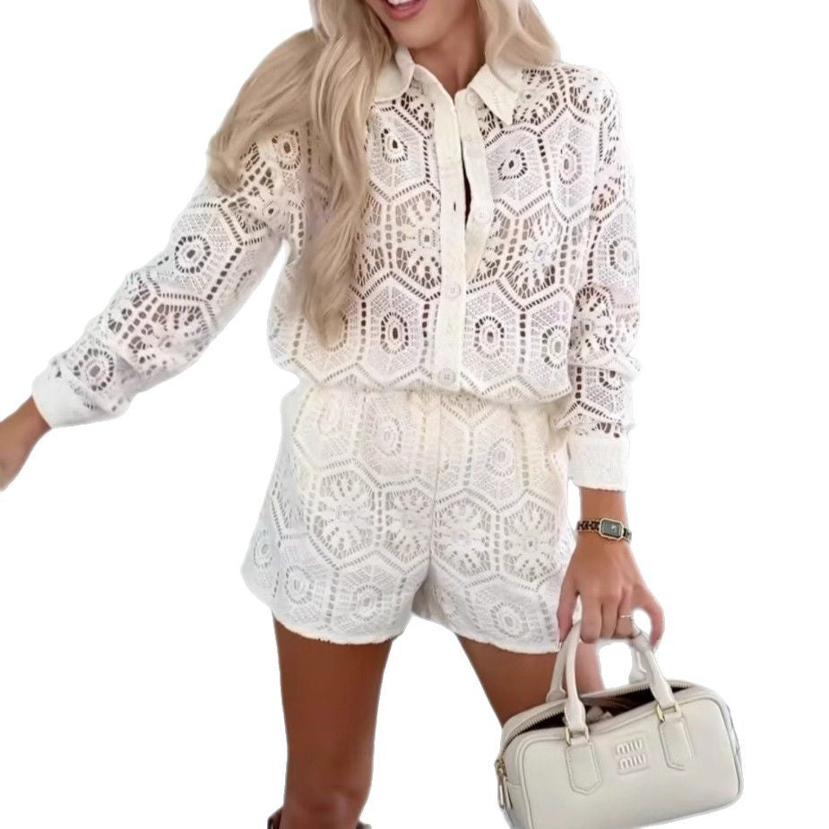 Damer Elegant Bluse med filigran Hæklemønster Stilla