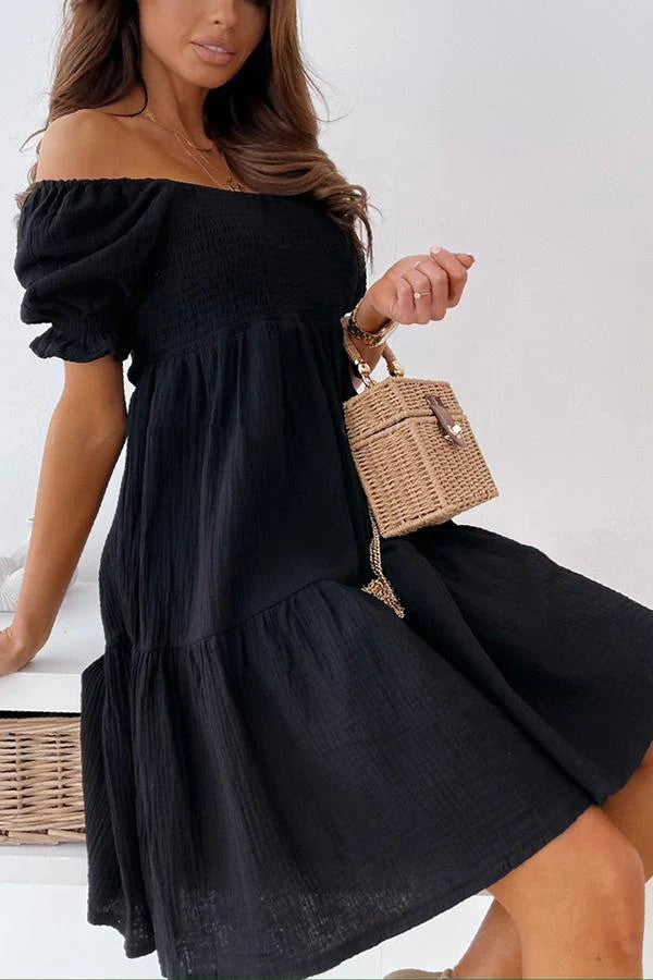 Dame Off-Shoulder Sommerkjole med luftig silhuet og flæsedetaljer Stilla