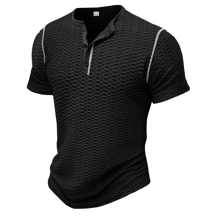 Herrer kortærmet Henley-shirt med struktureret design og modeaccentuer Stilla